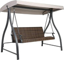 BPS 3 Seat Outdoor Porch Swing with Adjustable Canopy, PE Wicker Patio Swing Chair with Quick-Drying Foam Seat, 882 LBS Capacity, Proch Swings for Deck, Backyard, and Lawn, Khaki by GreenHaven Gardens