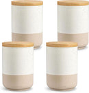 vancasso Sabine Ceramic Canister Set with Airtight Wood Lids - 4-Piece Small Kitchen Storage for Coffee, Sugar, Tea & Spices (18 oz Each) - Compact Countertop Jars by CozyNest Decor