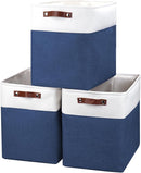 Large Fabric Storage Baskets | 50L Storage Bins, Decorative Linen Closet Baskets with Handles for Organizing, Shelf, Toys, Clothes, Home, Office, Nursery, 17x12x15Inches (Navyblue&White) by TinyTreasures Baby Boutique