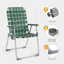 VINGLI Folding Aluminum Webbed Lawn Chairs with Detachable Cup Holder, High Beach Chair for Adults Heavy Duty, Portable Patio Chair, Camping Chair for Yard, Garden, 2 Pack by GreenHaven Gardens