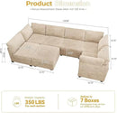 HOOOWOOO Modular Sectional Sofa,7 Pieces Sectional Couches for Living Room,131X66 U Shaped Cloud Couch with Ottoman Chaise Set(Beige Velvet Corduroy) by CozyNest Decor