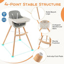 BABY JOY Convertible Baby High Chair, 3 in 1 Wooden Highchair/Booster/Chair with Removable Tray, Adjustable Legs, 5-Point Harness, PU Cushion and Footrest for Baby, Infants, Toddlers (Gray) by TinyTreasures Baby Boutique
