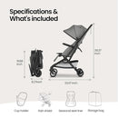 Mompush Velo Lightweight Travel Stroller – One-Hand Fold, Ultra-Compact & Airplane Friendly, Lie-Flat Recline Seat (from Birth to 50 lbs), Includes Cup Holder, Shoulder Strap, and Leather Bumper Bar by TinyTreasures Baby Boutique