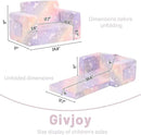 Toddler Chair Kids Couch, 2-in-1 Toddler Soft Sherpa Couch Fold Out Armchair with Removable Cover, Convertible Reading Chair Toddler Sofa for Kids, Glow in The Dark Purple Horse by CozyNest Decor