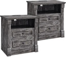 26" Tall Farmhouse Nightstand Set of 2, 2 Drawers End Table w/Charging Station, 23.6" Wide Large Side Table w/Roman Column, Wood Rustic Sofa Table w/Open Shelf, Bedside Table for Bedroom, Light Gray by CozyNest Decor
