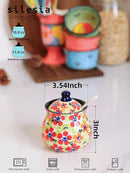 silesia Handmade Sugar Bowl with Lid and Spoon, 9 Ounce Ceramic Hand-Painted Sugar Jar for Home in Gift Box, Kitchen Decor, Oven, Dishwasher & Microwave Safe, Jungle Floral by CozyNest Decor