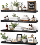 Floating Wall Shelves 4-Pack - Rustic Black 16-inch Wooden Wall Shelves for Storage and Décor, Multi-Functional and Easy to Install for Living Room, Bedroom, and Kitchen by CozyNest Decor