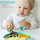 Grabease Baby Spoons and Forks Utensils for Toddlers Infants BPA-Free & Phthalate-Free Baby Silverware, 2 Sets, Teal and Gray - Infant Spoon - Toddler Fork by TinyTreasures Baby Boutique