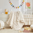 Mini Crib Bedding Set 3 Pieces Baby Boho Quilted Tufted Ruffles Comforter with Fitted Sheet and Ruffled Bed Skirt - Cute Shabby Baby Bedding Fits Mini Crib Only Cream White by TinyTreasures Baby Boutique