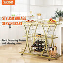 VEVOR Bar Cart Gold, 3 Tiers Home Bar Serving Cart on Lockable Wheels, Rolling Alcohol Cart with Tempered Glass Shelves Guardrail Wine Rack, Modern Wine Cart for Home Kitchen Dining and Living Room by CozyNest Decor