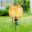10" Diameter Solar Gazing Ball and 8.5" Metal Stand Indoor Outdoor Garden Ornament Glass Globe Sphere Yard Art Gazing Globe for Garden,Home,Lawn,Porch,Patio Birthday Gift for Women(Orange) by CozyNest Decor