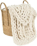 Esterra Chunky Knit Blanket Throw, 100% Handmade Chenille Throw Blanket 50"x60", Soft Thick Yarn Cable Knit Crochet Throw Blanket Rope Knot Throw for Couch Bed Sofa, Apricot White by CozyNest Decor