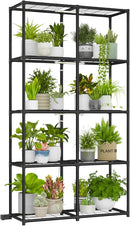 Plant Stand With Grow Light Indoor Outdoor Tall Wide Plant Shelf Metal Waterproof Black Plant Rack for Multiple Plant Holder Flower Pot Table 5 Tiers by GreenHaven Gardens