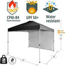CROWN SHADES 10x10 Pop Up Canopy with 1 Side Wall - Beach Tent with One Push Setup - Outdoor Sun Shade for Events, Parties, Camping - Gazebo with STO-N-Go Cover Bag (Black) by GreenHaven Gardens