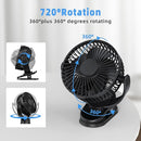ATEngeus Rechargeable Clip-on USB Desk Fan, 3 Speeds, 5000mAh Battery, 720Rotation, Sturdy Clamp for Home, Camping, Treadmill and Car by TinyTreasures Baby Boutique