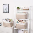 Bidtakay Large Fabric Baskets with Handles [3-Pack] Collapsible Storage Basket for Shelves 15 X 11 X 9.5 inches Canvas Bins for Closet Organization (White&Beige) by TinyTreasures Baby Boutique