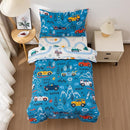 NTBED 4 Pieces Racing Car Toddler Bedding Set for Baby Boys, Hill Vehicles Transportation Printed, Includes Comforter, Flat Sheet, Fitted Sheet and Pillowcase,Blue by TinyTreasures Baby Boutique