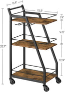 Bar Cart, 3-Tier Bar Cart for The Home, Home Bar Serving Cart with Glass Holders, Beverage Cart for Kitchen, Dining, Party Room, Rustic Brown and Black BC03BR by CozyNest Decor