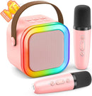 Karaoke Machine for Kids Adults, Portable Bluetooth Mini Karaoke Microphone Singing Speaker with 2 Mic and Light,Toys for All Smartphones,Birthday, Family,Home Party (Pink) by TinyTreasures Baby Boutique