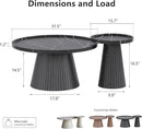 win2win Nesting Coffee Table Set of 2, Modern Coffee Table with Marble Veneer, Fluted Round Tea Table and End Table Set, Minimalist Center Tables for Living Room, Office, Black by CozyNest Decor