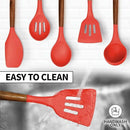 Zulay Kitchen Utensils Set Non-Stick Silicone Cooking Utensils Set with Authentic Acacia Wood Handles - 5 Piece Silicone Utensil Set - Silicone Kitchen Utensils Set with 464°F Heat Resistance - Red by CozyNest Decor