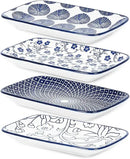 Selamica Ceramic Rectangular Salad Plates Set of 4, 8 Inch Small Serving Plates for Appetizers, Sushi, Fruit, Vintage Blue by CozyNest Decor