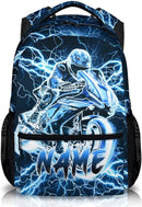 Personalized Backpacks for Boys, Motorcycle Backpack with Custom Name for Kids Kindergarten Primary Elementary Senior Middle, 17 Inch Lightweight Cool Lightning Schoolbag by TinyTreasures Baby Boutique