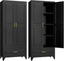75" Kitchen Pantry Cabinet with Drawer, Metal Storage Cabinets with Doors and 4 Adjustable Shelves,Black Kitchen Cabinet with 2 Gold Handles,Food Cupboard for Livingroom,Pantry by CozyNest Decor