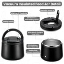 14oz Insulated Vacuum Food Jar with Buckle Lid,Soup Thermo for Hot Food Kids,Wide Mouth Leakproof Stainless Steel Lunch Container with Spoon-Black by TinyTreasures Baby Boutique