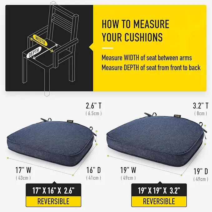 SUNROX Gel Memory Foam Chair Cushions, FadeShield Water-, Stain-Resistant Durable Reversible Seat Cushion Pads with Ties for Indoor/Outdoor Kitchen Dining Office 17"x16" Set of 2, Heather Indigo, photo 7 of 7