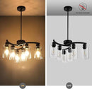 6-Light Modern Farmhouse Black Chandelier, Contemporary Dining Room Light Fixture, Adjustable Height Hanging Industrial Pendant Lights Kitchen Island, Clear Glass Shade by CozyNest Decor