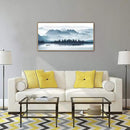 Indigo Framed Canvas Wall Art Misty Mountain Wall Pictures Foggy Lake Boat Canvas Painting Prints Forest Birds Canvas Wall Decor for Living Room Bedroom Decorations Framed 20" x 40" Natural by CozyNest Decor