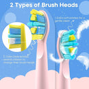 SEAGO Kids Electric Toothbrush, Sonic Soft Bristle Rechargeable Toothbrushes with DIY Stickers, 5 Modes, Includes 4 Replacement Brush Heads, Ages 3 to 12 Years Old (Pink) by TinyTreasures Baby Boutique