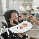 Kinder King Convertible Baby High Chair, Adjustable Feeding Chair for Babies and Toddlers with Removable Double Tray, Simple Compact Fold for Space-Saving, 2 Built-in Wheels, Easy to Clean, Black by TinyTreasures Baby Boutique