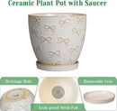 Ceramic Plant Pot 6 Inch - Ceramic Planter with Drainage Hole and Saucer Round Planter Flower Pot for Indoor Plants Outdoor Home Garden Office Decor White by GreenHaven Gardens