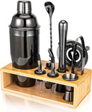 Cocktail Shaker Set, Mixology Bartender Kit 10-Piece Bar Tool Set with Stylish Bamboo Stand, Bar kit: Matini Shaker Mixing Spoon Muddler Jigger Cocksrew for Barware Set | Black by CozyNest Decor