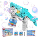 Automatic Bubble Machine Gun for Kids with 2 Bottles 5 Bags of Refill Solution Lights ElectricShark Bubble Gun Toys Outdoor Toys Gifts Wedding Easter Party Favor by TinyTreasures Baby Boutique