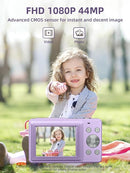 Digital Camera FHD 1080P, Camkory Kids Camera 44MP Point and Shoot Digital Cameras with 32GB Card, 16X Zoom, Two Batteries, Lanyard, Compact Small Camera Gift for Kids Boys Girls Students, Purple by TinyTreasures Baby Boutique