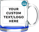 Custom Clear Glass Coffee Mugs 13 oz. Set of 100, Personalized Bulk Pack - Perfect for Coffee, Tea, Espresso, Hot Cocoa, Other Beverages - Blue Bottom by TinyTreasures Baby Boutique