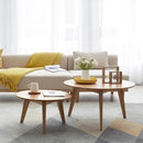 100% Solid Oak Wood Coffee Table Set, Round Coffee Table Combo Side Table w/Solid Wood Legs, Mid Century Table Sturdy Tables for Bedroom Balcony Living Room (Natural, Big-Medium Combo) by CozyNest Decor