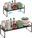 iPEGTOP Expandable Cabinet Storage Shelf Organizer Rack, Heavy Duty Steel Metal Spice Rack Adjustable Height Home Office Garage Pantry Shelf Space Riser for Counter Kitchen Organization, Black, 3 Pack by CozyNest Decor