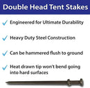 Double Head Tent Stakes - Heavy Duty Steel Tent Stakes, Versatile Ground Spikes to Anchor Commercial Inflatables, Party Tents, and Outdoor Camping Shelters, 3/4 x 24 Inch, 4-Pack by CozyNest Decor
