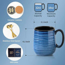 Hasense Coffee Mugs Set of 2, 12oz Ceramic Glazed Mugs with Handles, Blue Reactive Glazes Tea Cups Gift Set for Men and Women, Includes Gold Spoon & Coaster by CozyNest Decor