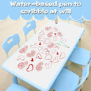Children's Table and Chair Set Suitable for Boys and Girls Age 2-12 Height Adjustable Table top Can be Painted with 6 Seats Suitable for Family Learning Daily use (Sky blueBlue) by CozyNest Decor
