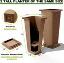 FENCY Set of 2 Tall Planters for Outdoor Plants, 24 Inch Large Tapered Pots with Drainage Trays, Weather-Resistant Plastic Plant Containers for Patio, Porch, Garden, Front Door Decor,Brown, Striped by CozyNest Decor