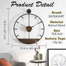 Modern Wood Walnut Dial Wall Clock, Large Simple Wall Decor Metal Frame Silent Non Ticking Clock for Living Room Decor, Kitchen, Bedroom, Study Decoration, Handmade Home Gift Idea, 15.8 in by CozyNest Decor