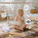 Montessori Musical Instruments for Toddlers, Wooden Baby Music Set with Drum, Flute, Clarinet, Chime Bar, Bells Cymbals, Natural Sensory Learning Toys for Boys Girls 1-3 Years Old by TinyTreasures Baby Boutique
