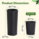 IDZO All Weather Wicker Planters for Outdoor Plants Set of 2, 24 inch Tall Black Planter for Front Porch, Patio, Balcony, Indoor Usage - Round Rattan Flower Pots by CozyNest Decor