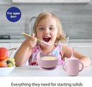 Silicone Baby Feeding Set 14 Pcs,Baby Led Weaning Supplies, Baby Spoons Suction Bowl Divided Plate Bib Cup Finger Brush,First Stage Solid Food Eating Utensils - 6+ Months(Light Pink) by TinyTreasures Baby Boutique