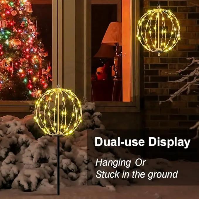 LIGHTSHARE 10IN 48LED Light Ball Yard Decoration Pathway Lights Sphere Light with Fold Flat Metal Frame Indoor Outdoor Waterproof Garden Lights, White Frame / Warm White Lights, 10, photo 2 of 9
